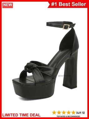 Women's Bow Platform Heels Square Toe Ankle Strap Chunky Heel Sandals